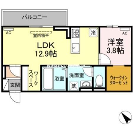 ラ・トゥール山城西 A棟(1LDK/3階)の間取り写真