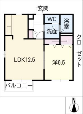 ハウスFREESIA(1LDK/1階)の間取り写真