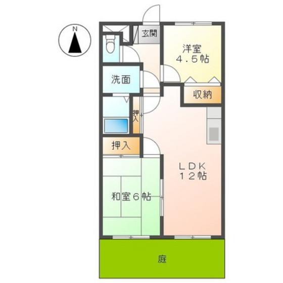 ルトゥール(2LDK/1階)の間取り写真