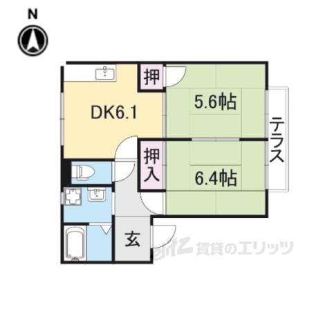 ツインハイムB棟(2DK/1階)の間取り写真