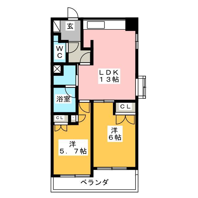 静岡馬渕エンブルコート(2LDK/8階)の間取り写真