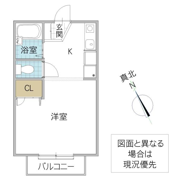 ディアヴィレッジ小舩 D棟(1K/1階)の間取り写真