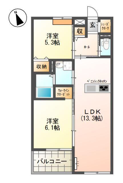 シャングリラ(2LDK/1階)の間取り写真