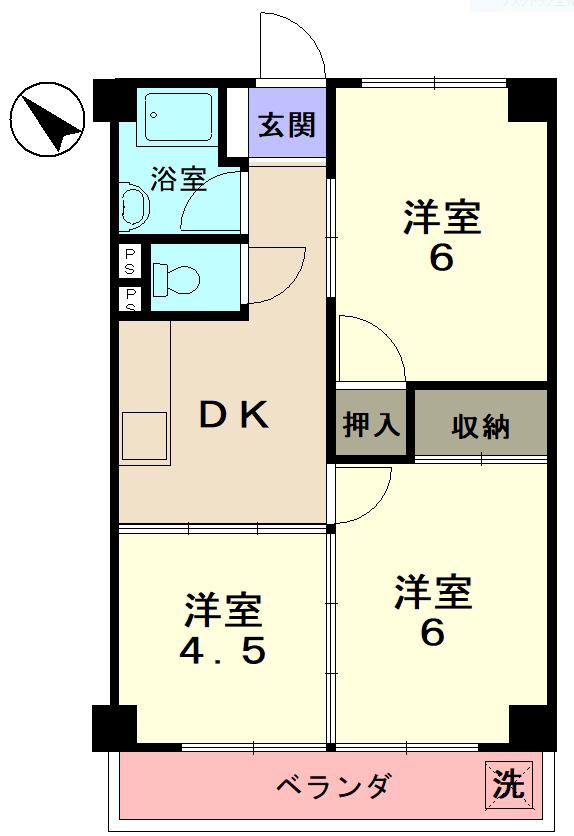 メゾンド絵志野(3DK/7階)の間取り写真