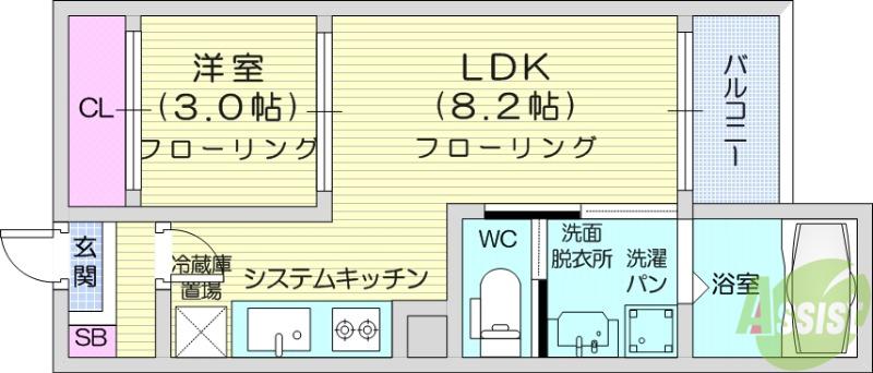 REGALEST北仙台駅(1LDK/2階)の間取り写真