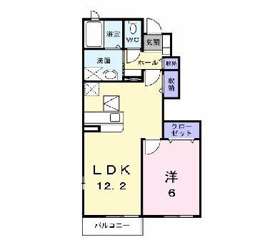 ノーブル桜岡(1LDK/1階)の間取り写真