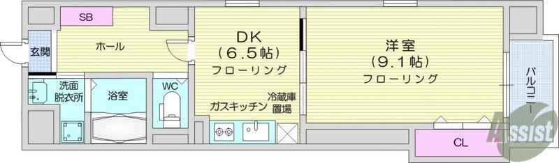 ヴィアーレ勾当台Ⅰ(1DK/8階)の間取り写真