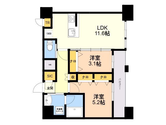 エンクレスト空港前(2LDK/14階)の間取り写真