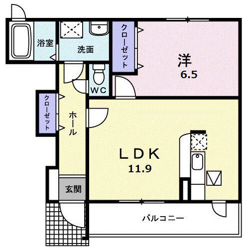 メゾングラース(1LDK/1階)の間取り写真