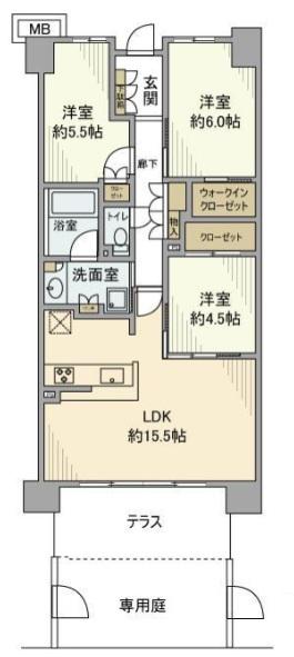 ルネ稲毛海岸グランマークス(3LDK/1階)の間取り写真