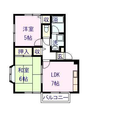 グリーンサイド杜(2DK/1階)の間取り写真