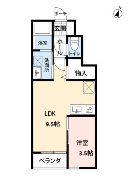 エスリーB棟(1LDK/1階)の間取り写真