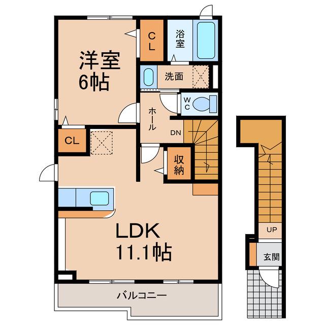 プリムローズII(1LDK/2階)の間取り写真