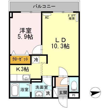 D-FLEUR箱館富岡(1LDK/3階)の間取り写真