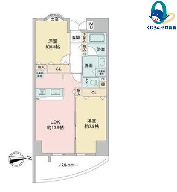 さくら HILLS 富士見(2LDK/13階)の間取り写真