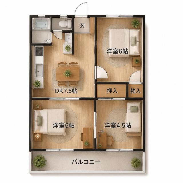コンフレール赤松台(3DK/1階)の間取り写真
