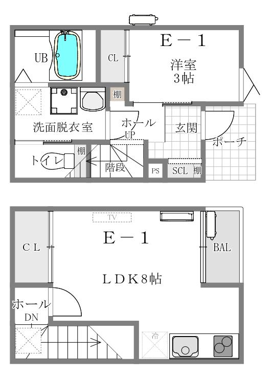 メゾネットアパート(1LDK/1階)の間取り写真