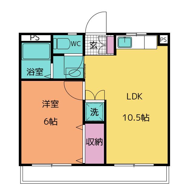 ドエル城東(1LDK/2階)の間取り写真