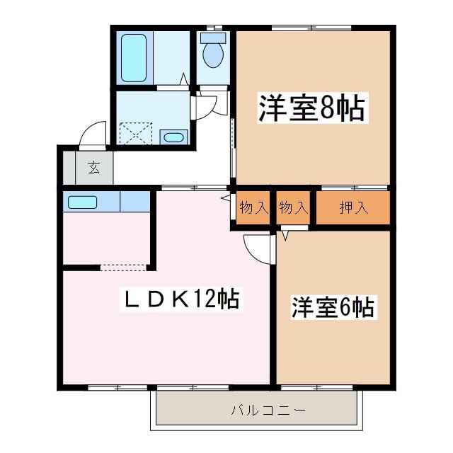 ラシュレ・レバントB棟(2LDK/2階)の間取り写真