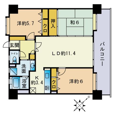 コモダス天神(3LDK/5階)の間取り写真