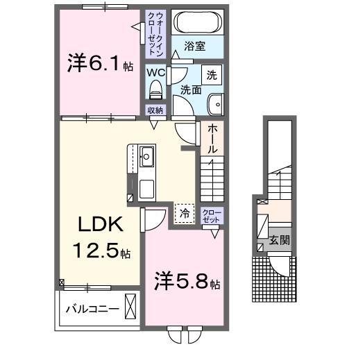 ユニゾン KI(2LDK/2階)の間取り写真