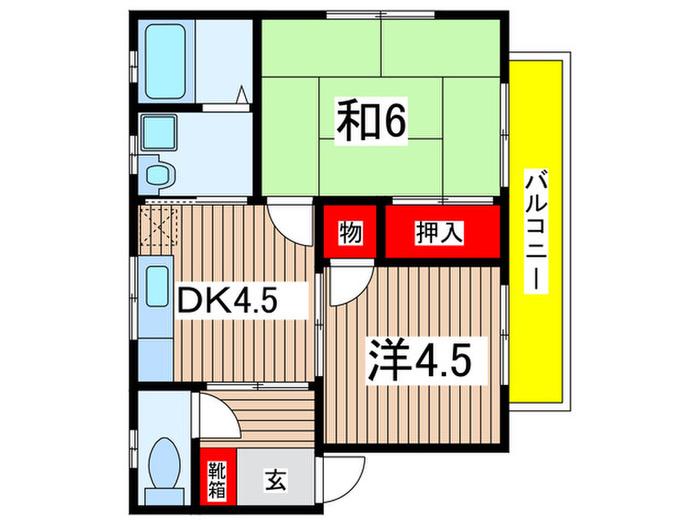 指月ハイムI(2DK/2階)の間取り写真