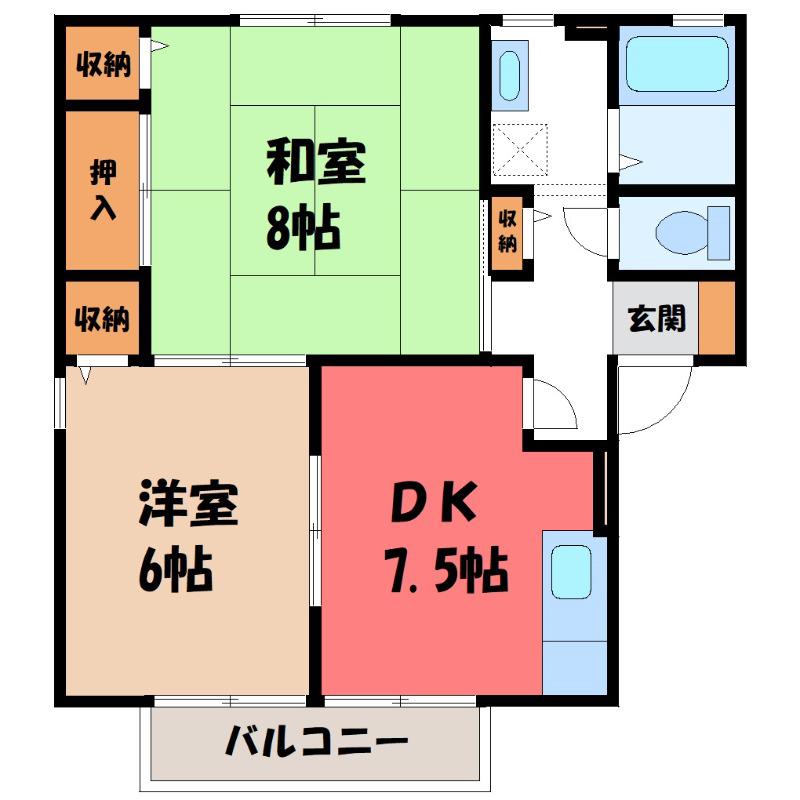 スリーゼ C(2DK/2階)の間取り写真