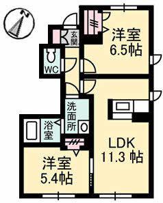 サンフラワー H棟(2LDK/1階)の間取り写真