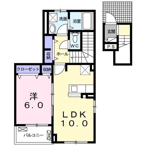 ロイヤル・鈴 E(1LDK/2階)の間取り写真
