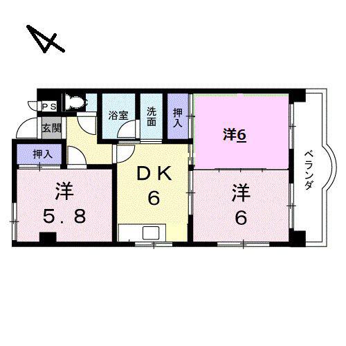 クレセントマンション(3DK/2階)の間取り写真