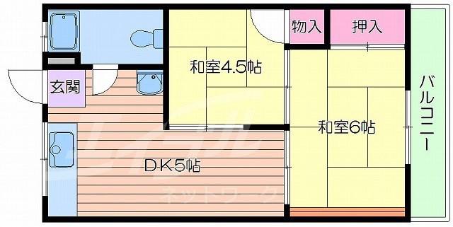 太陽ハイツ(2DK/1階)の間取り写真