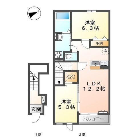 フレアマンションⅢ(2LDK/2階)の間取り写真