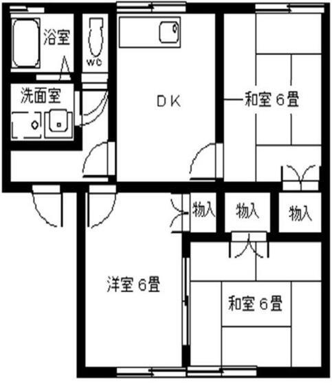 ハミング三森II(3DK/2階)の間取り写真