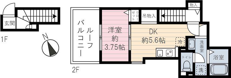 シェ ヌ(1DK/2階)の間取り写真