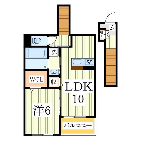 ベル・コリーヌB(1LDK/2階)の間取り写真