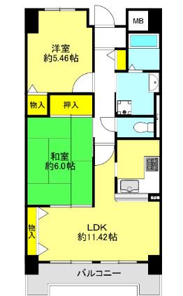 アルカディア玉造(2LDK/8階)の間取り写真