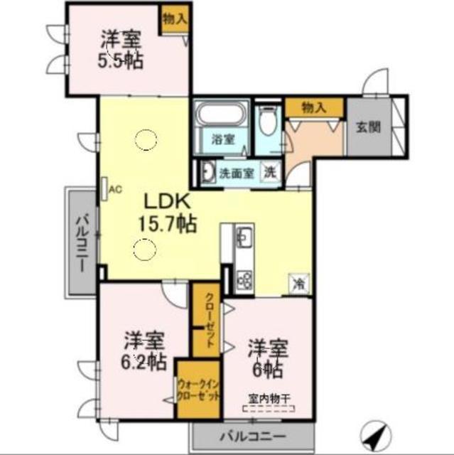 カーサグラナーテ(3LDK/2階)の間取り写真