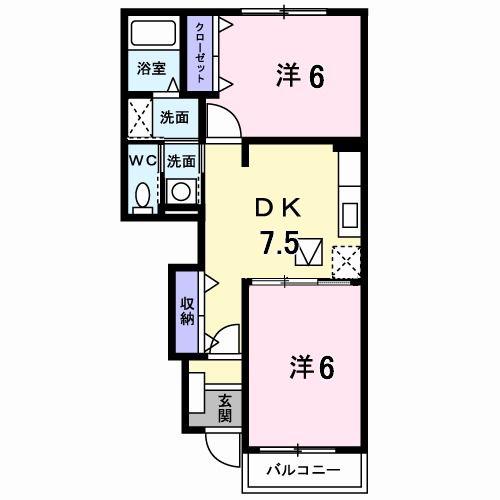 セントラルヒルズII(2DK/1階)の間取り写真