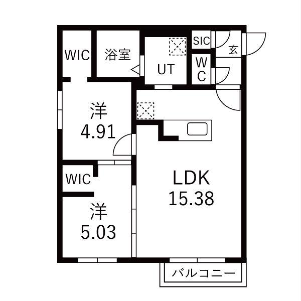 GA-二十四軒3-3MS A棟(2LDK/2階)の間取り写真