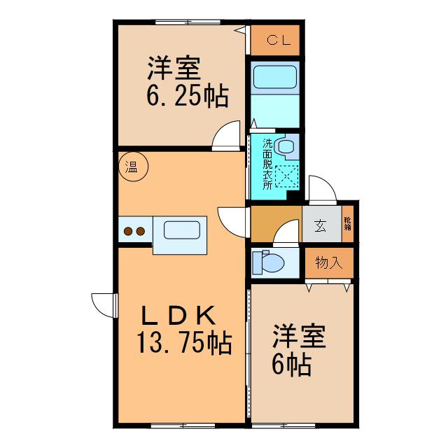 グランドールK II(2LDK/2階)の間取り写真