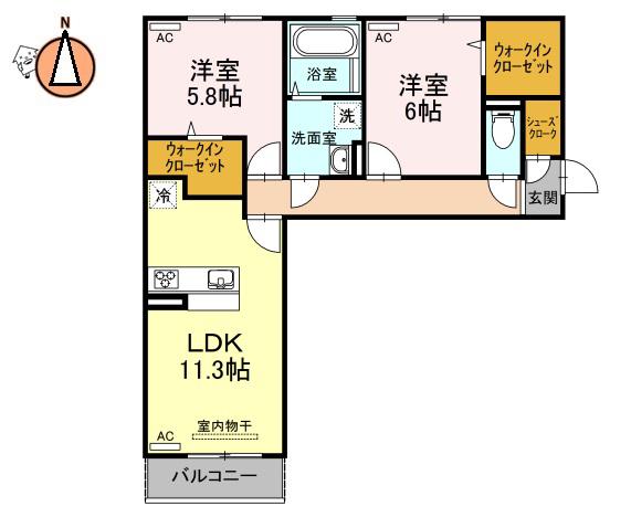 リーリエ中吉野(2LDK/1階)の間取り写真