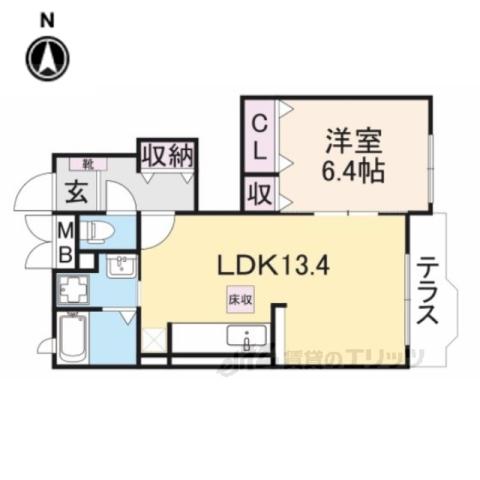 ヴェル・メゾン(1LDK/1階)の間取り写真