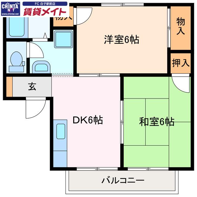 ヤマハハイツ白子I(2DK/2階)の間取り写真