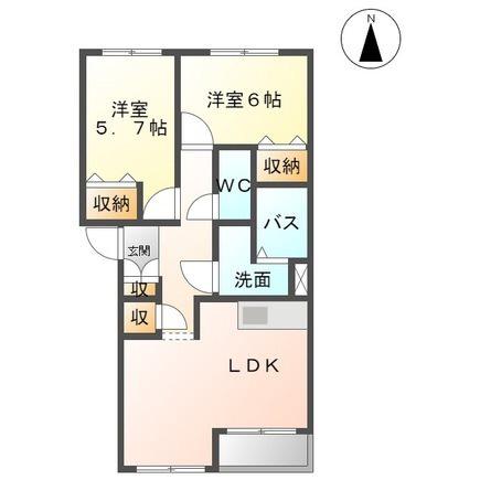 グリーンヒルズ上ノ山(2LDK/2階)の間取り写真