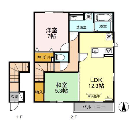 心静庵 三番館(2LDK/2階)の間取り写真