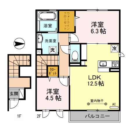 ルアーナA棟(2LDK/2階)の間取り写真