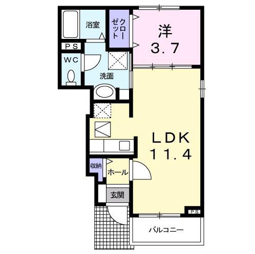 アビタシオン・ピュール(1LDK/1階)の間取り写真