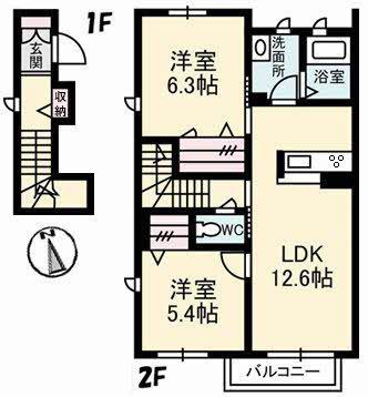 セレーナA棟(2LDK/2階)の間取り写真