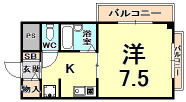 マンション23(1K/2階)の間取り写真