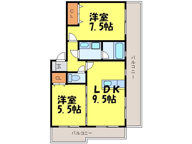 リーベ高宮3丁目(2LDK/2階)の間取り写真